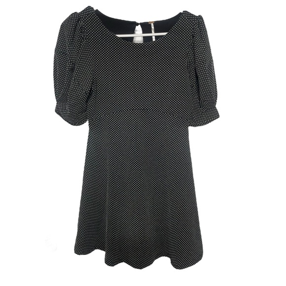 Free People Penelope Dress XS Black Polka Dot Puff Sleeve Mini Academia Boho - Picture 2 of 9